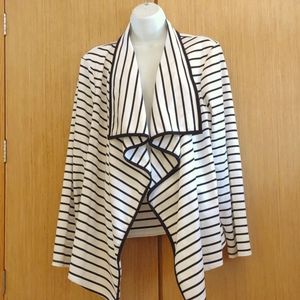 +SZ Sunny Leigh SZ 1X Black/White Stripe Open Floater/Duster/Ruana